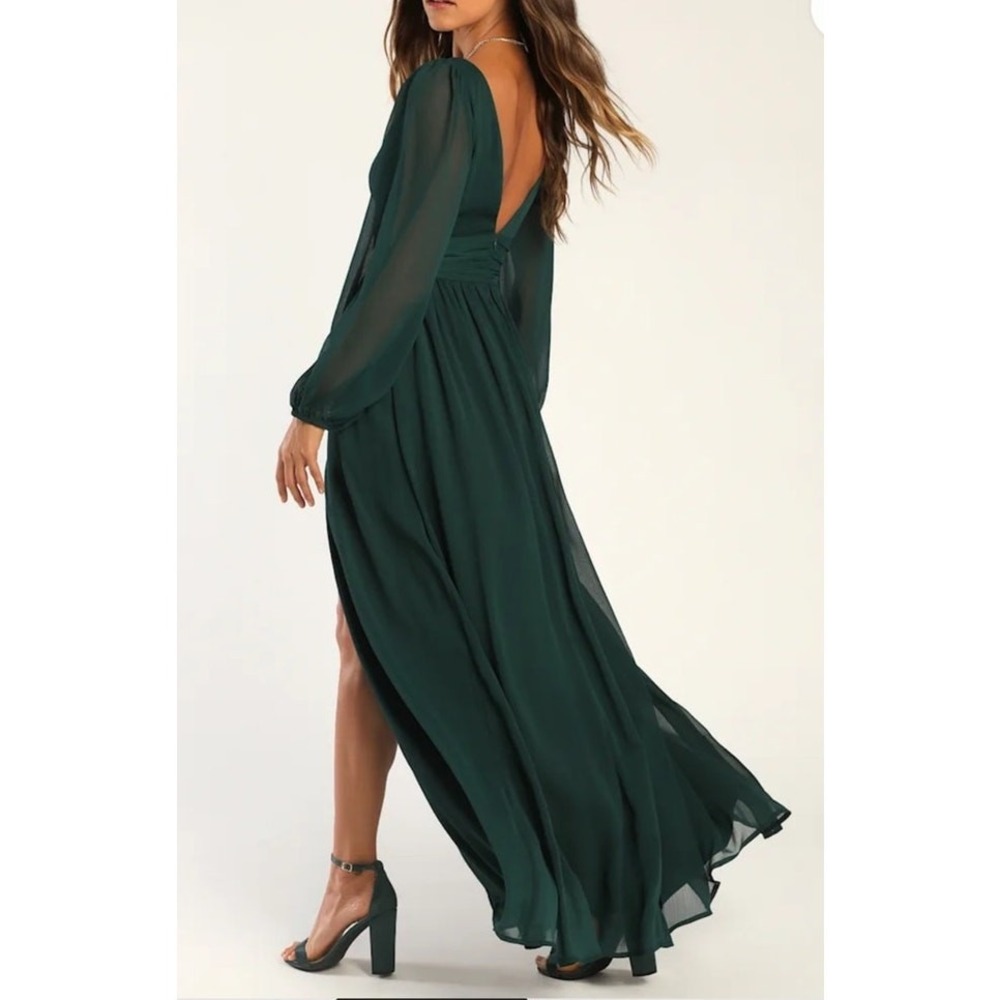 New Lulus Sweet Womans Sz Large Dress Green Chiffon Maxie Dress Lined NWT - Picture 2 of 10